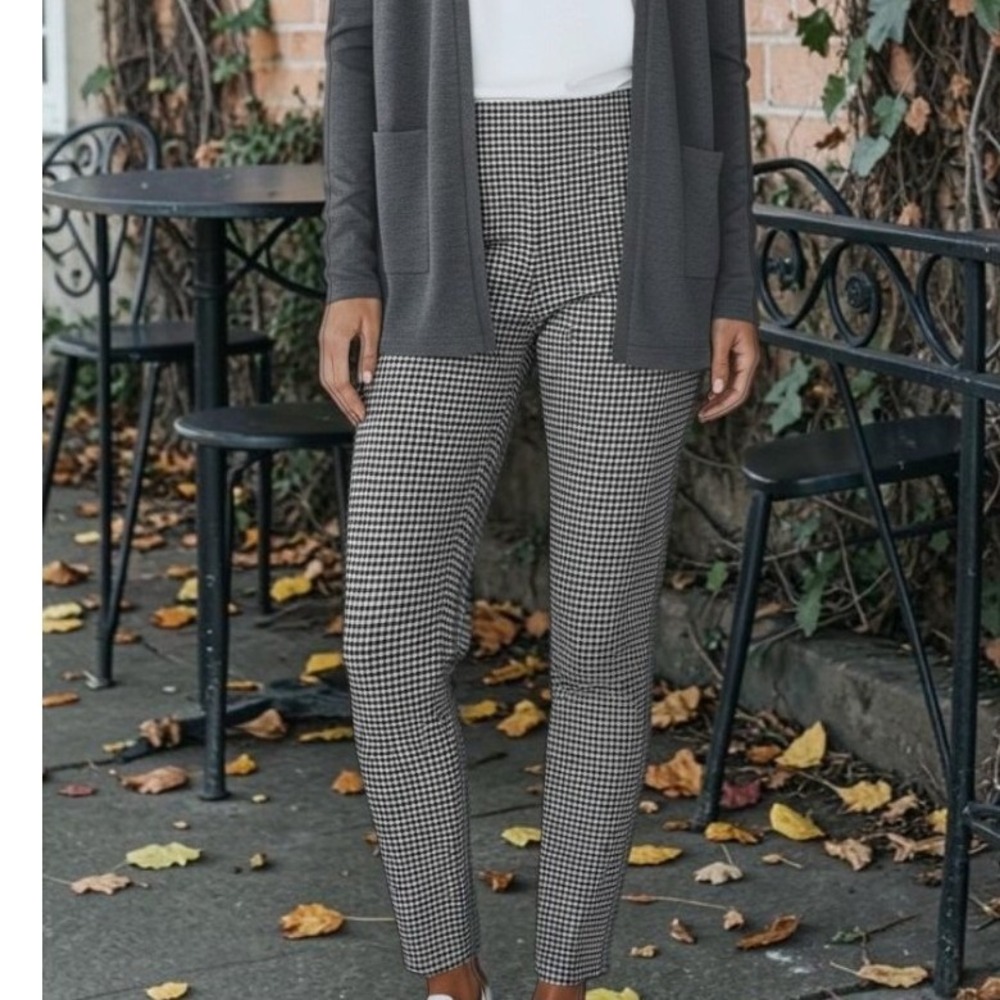 LOFT Women 12P Houndstooth Dark Academia Preppy Workwear High Waist Skinny Pants